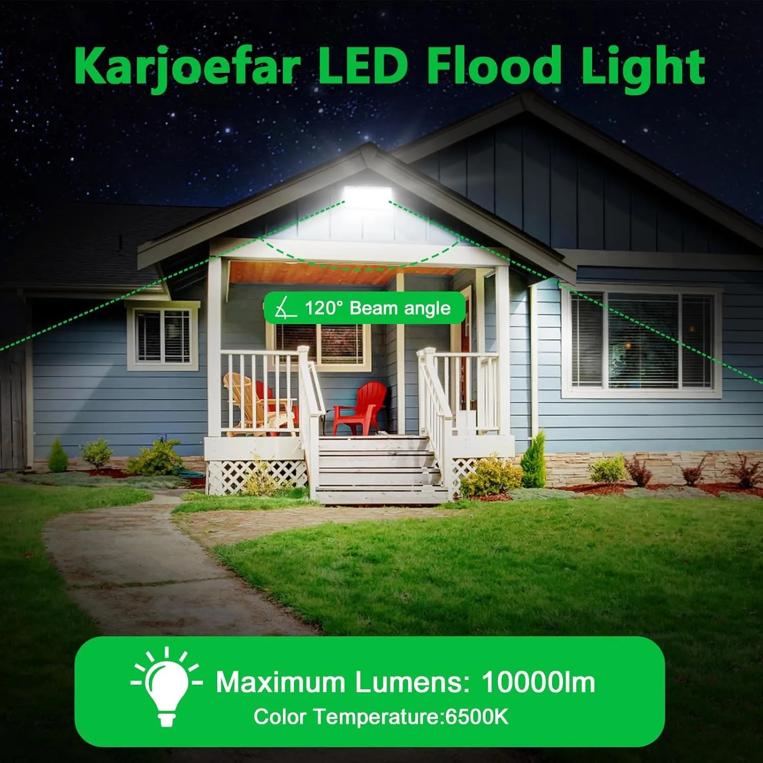 LED Flood Lights Outdoor, 100W 10000LM Outside Work Light with Plug, Outdoor Security Light 6500K Daylight White, IP66 Waterproof Bright Floodlight for Garage, Yard, Garden, Patio (2 Pack)