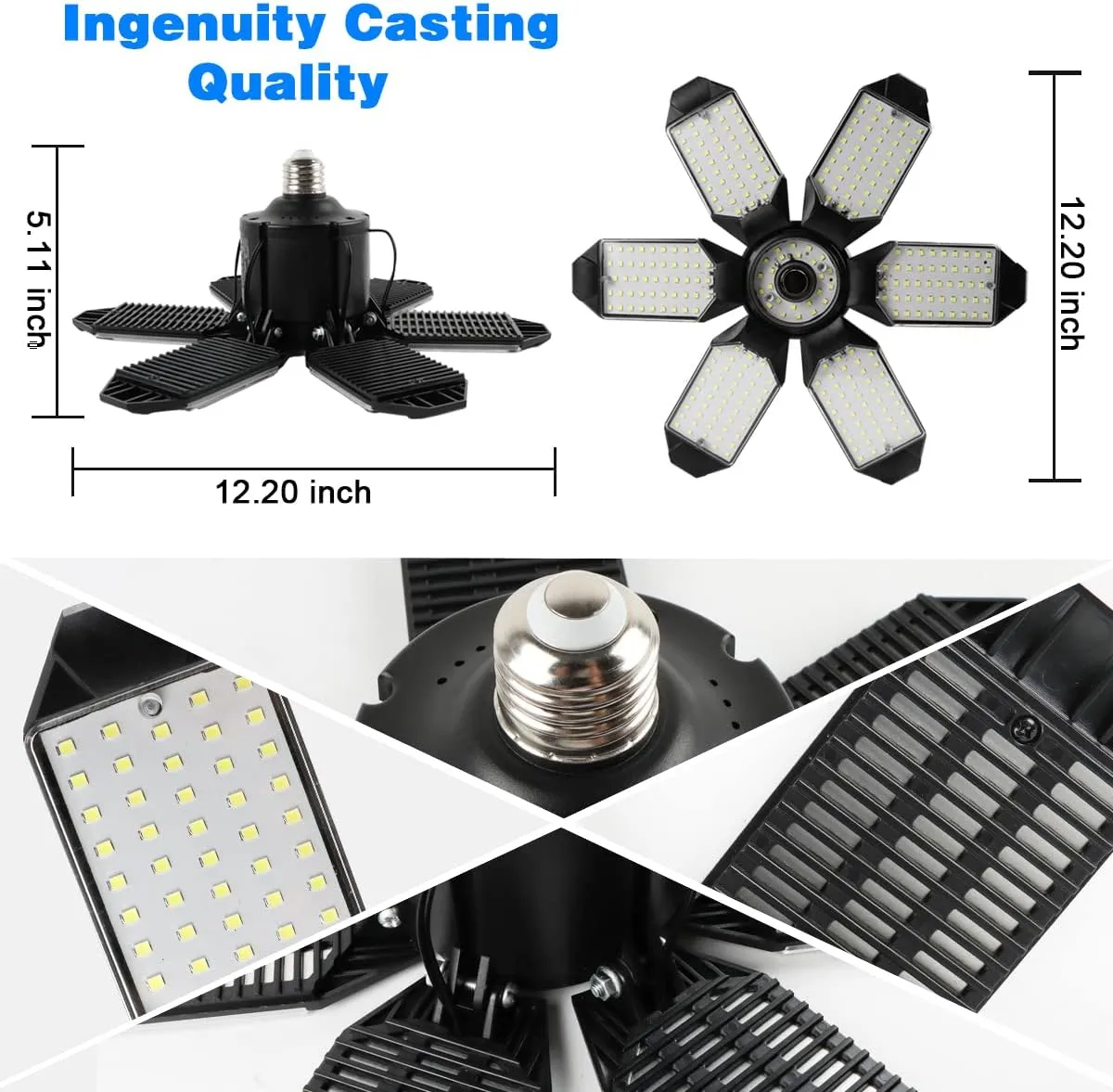 LED Garage Light - 160W LED Garage Ceiling Light 16000LM 6500K Super Bright Garage Lighting with 6 Deformable Panels Screw in Shop Light for Basement Workshop Warehouse Attic