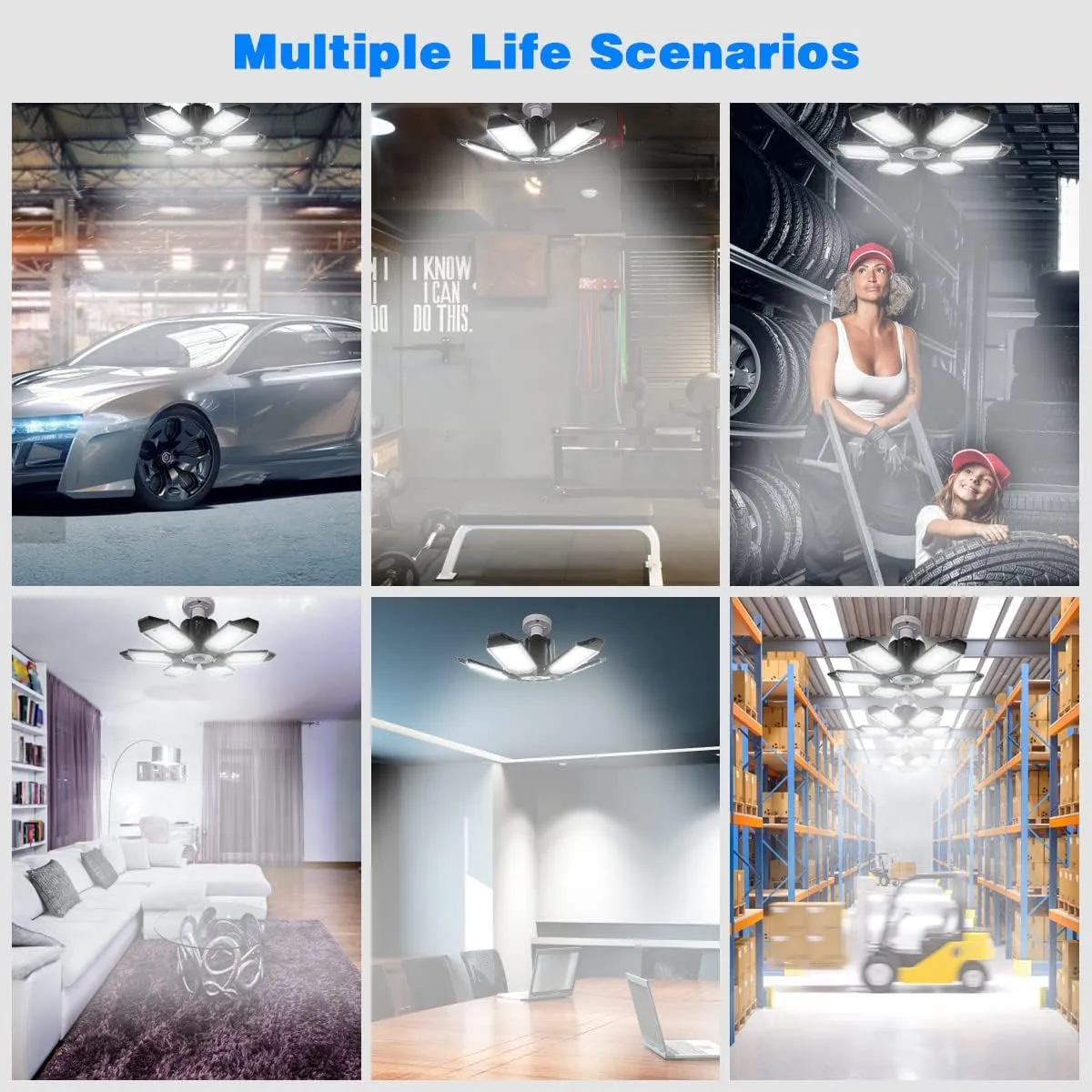 LED Garage Light - 160W LED Garage Ceiling Light 16000LM 6500K Super Bright Garage Lighting with 6 Deformable Panels Screw in Shop Light for Basement Workshop Warehouse Attic
