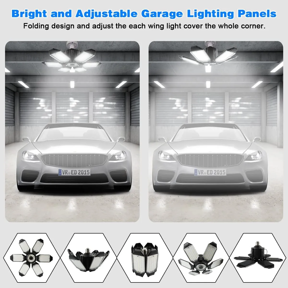 LED Garage Light - 160W LED Garage Ceiling Light 16000LM 6500K Super Bright Garage Lighting with 6 Deformable Panels Screw in Shop Light for Basement Workshop Warehouse Attic