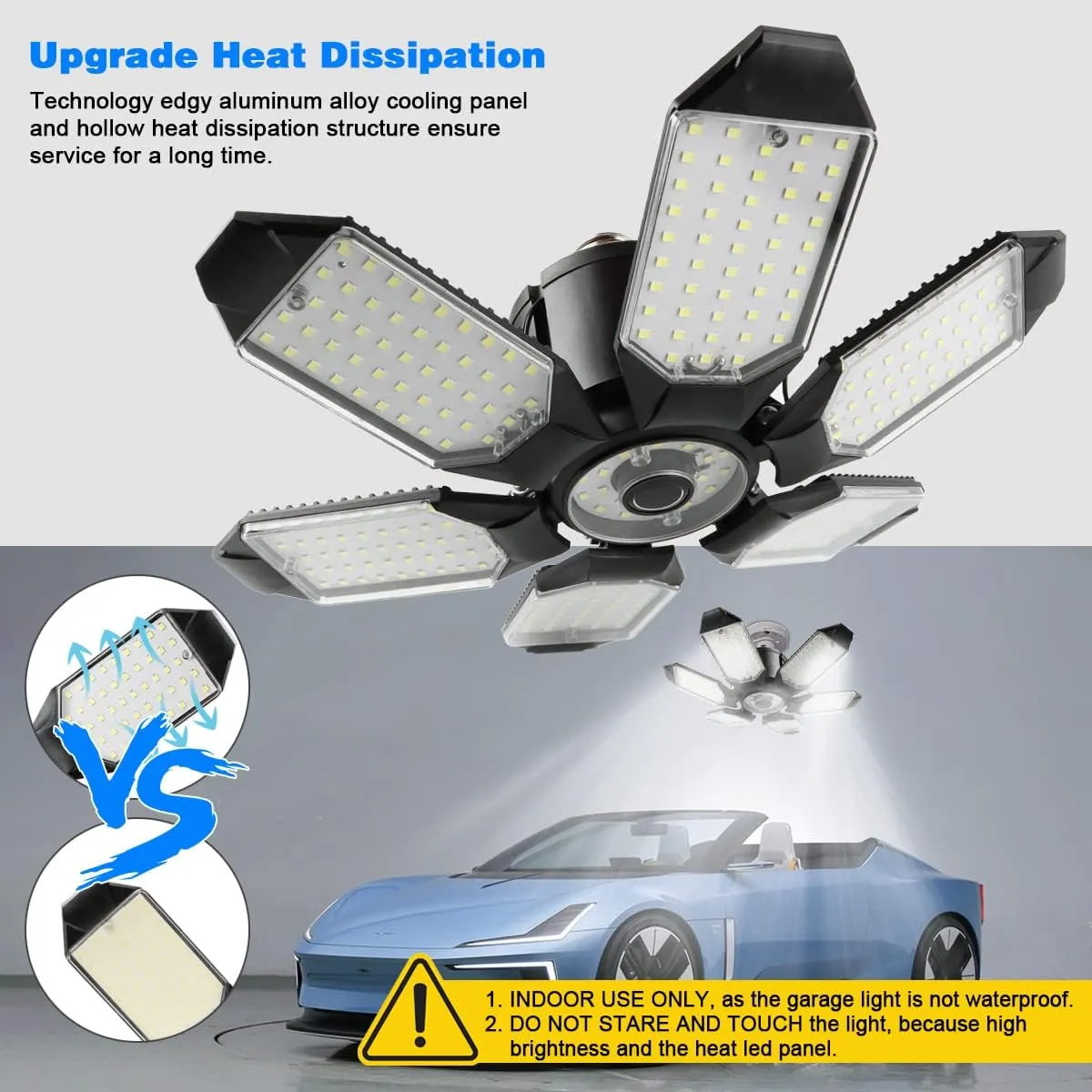 LED Garage Light - 160W LED Garage Ceiling Light 16000LM 6500K Super Bright Garage Lighting with 6 Deformable Panels Screw in Shop Light for Basement Workshop Warehouse Attic