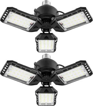 LED Garage Lights 2 Pack -80W, 8000LM 6500K Led Shop Light with 3 Deformable Panels, Basement Barn Light Garage Ceiling Lights, E26 for Garage, Warehouse, Shop, Basement