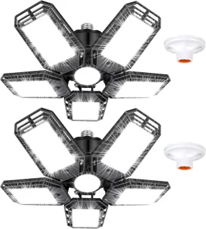LED Garage Lights 2 Pack,Ceiling LED Shop Light 160W 16000LM 6500K Screw in Led Light with 5 1 Deformable Panels, Bright Led Lighting for Garage Workshop Basement Support E26/E27 Socket