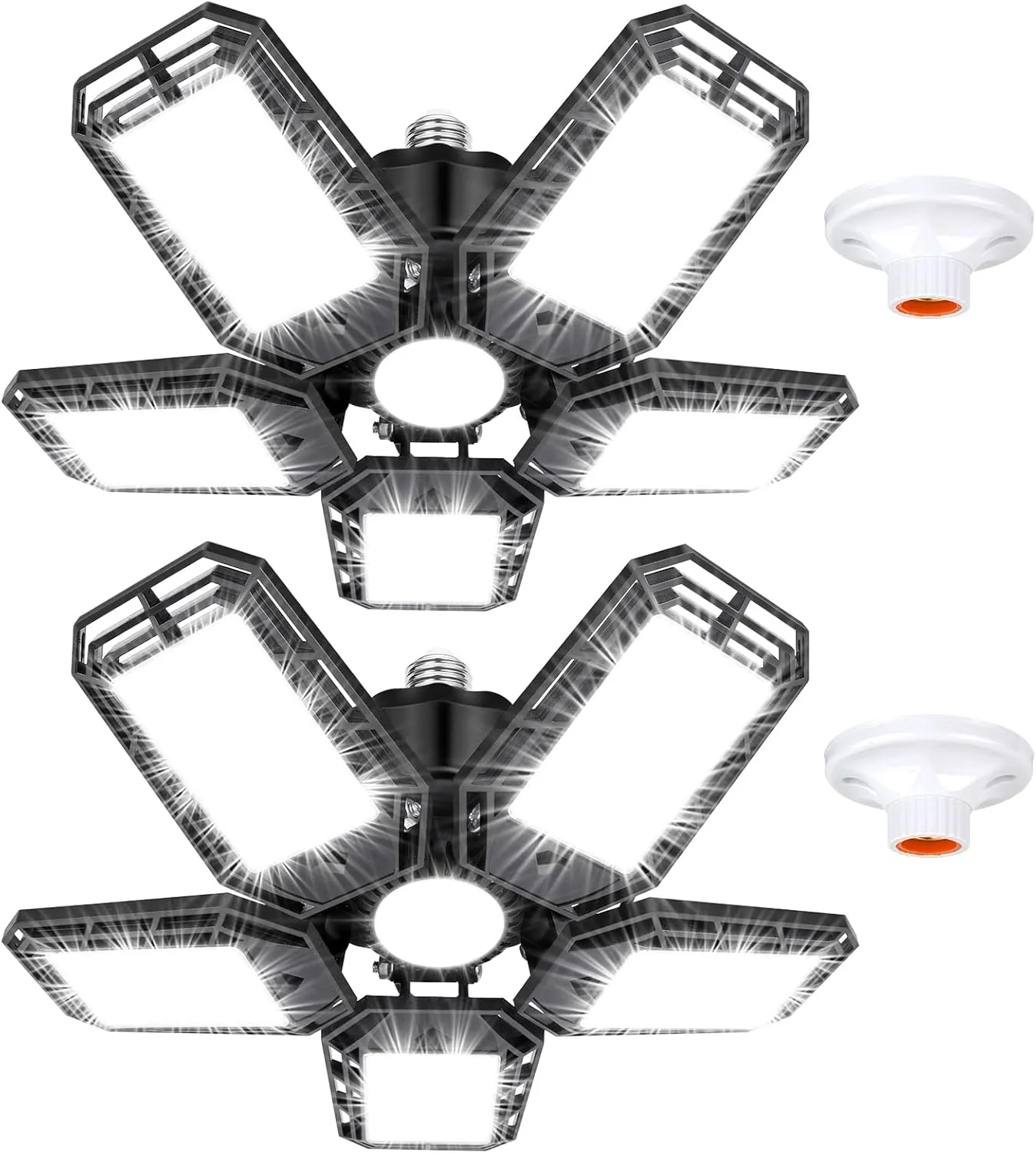 LED Garage Lights 2 Pack,Ceiling LED Shop Light 160W 16000LM 6500K Screw in Led Light with 5 1 Deformable Panels, Bright Led Lighting for Garage Workshop Basement Support E26/E27 Socket