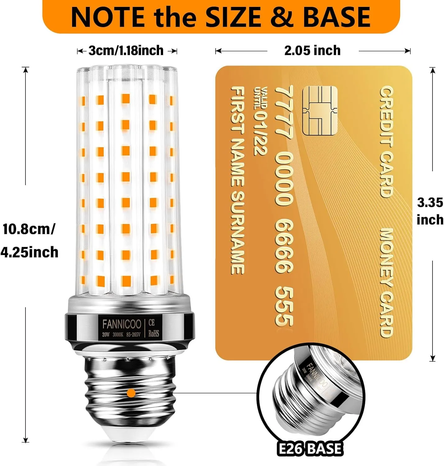 LED Light Bulb 150W Equivalent 2000Lumen 3000K Warm White 20W LED Corn Light Bulb E26/E27 Base Non-Dimmable Ceiling Fan Light Bulbs for Home Garage Kitchen Indoor Pack of 6