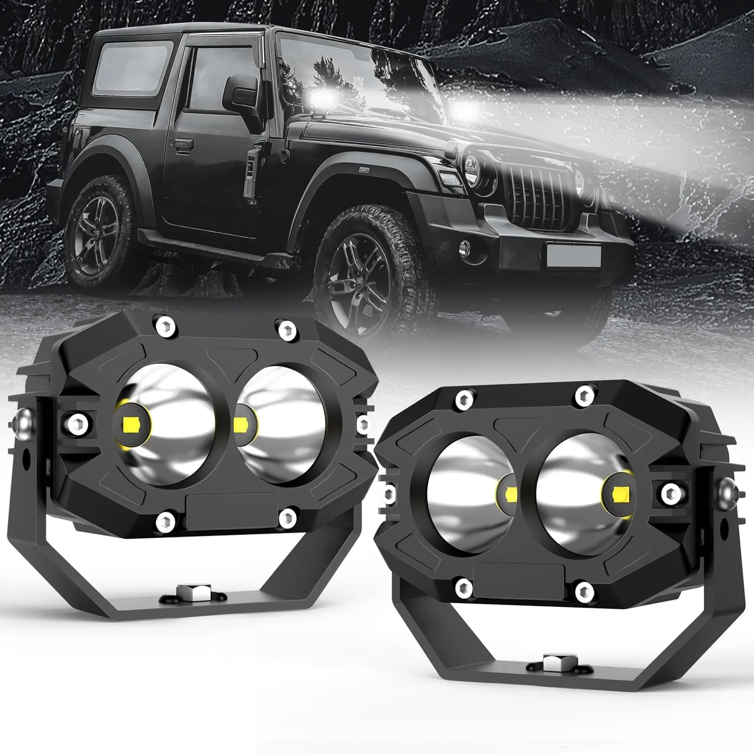 Led Light Pods, 4Inch 90W LED Driving Offroad Light Flood Beam 9000LM Super Bright Boat Lights Led Work Light Waterproof for SUV UTV ATV Truck Tractor Jeep Motorcycle - 2Pack