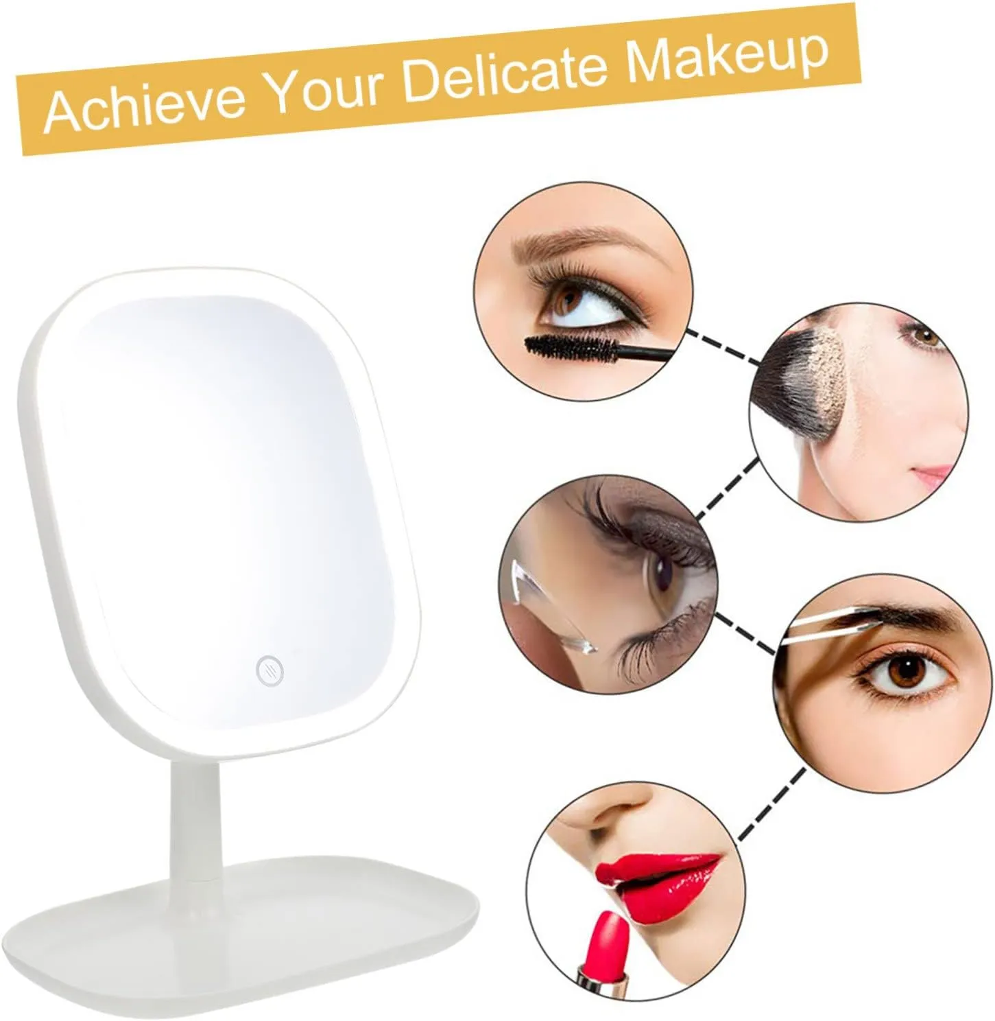 Led Makeup Mirror Touch Control Tabletop Beauty Mirror Desktop Mirror Simple Led Mirror Dressing Mirror 3 Options for Home