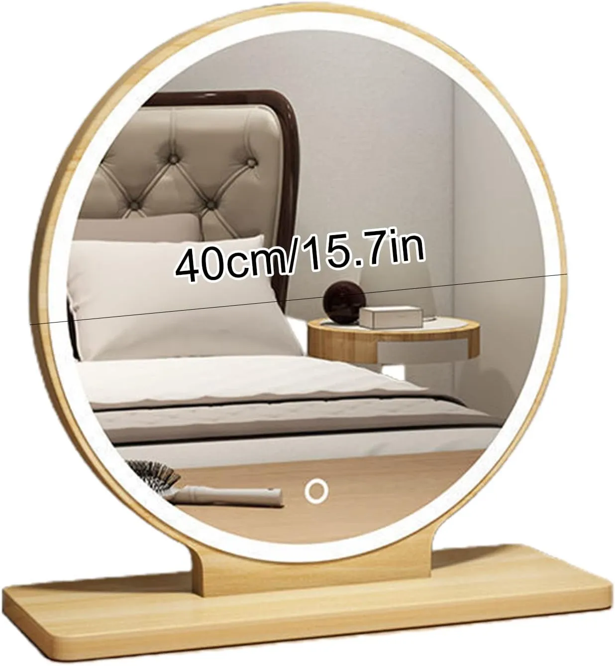 LED Makeup Mirror with 3 Dimmable Light Settings,Plug-in LED Makeup Mirror,Dimmable Natural Light Detachable Countertop Circle Cosmetic Mirror,Wood Color