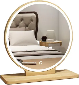 LED Makeup Mirror with 3 Dimmable Light Settings,Plug-in LED Makeup Mirror,Dimmable Natural Light Detachable Countertop Circle Cosmetic Mirror,Wood Color