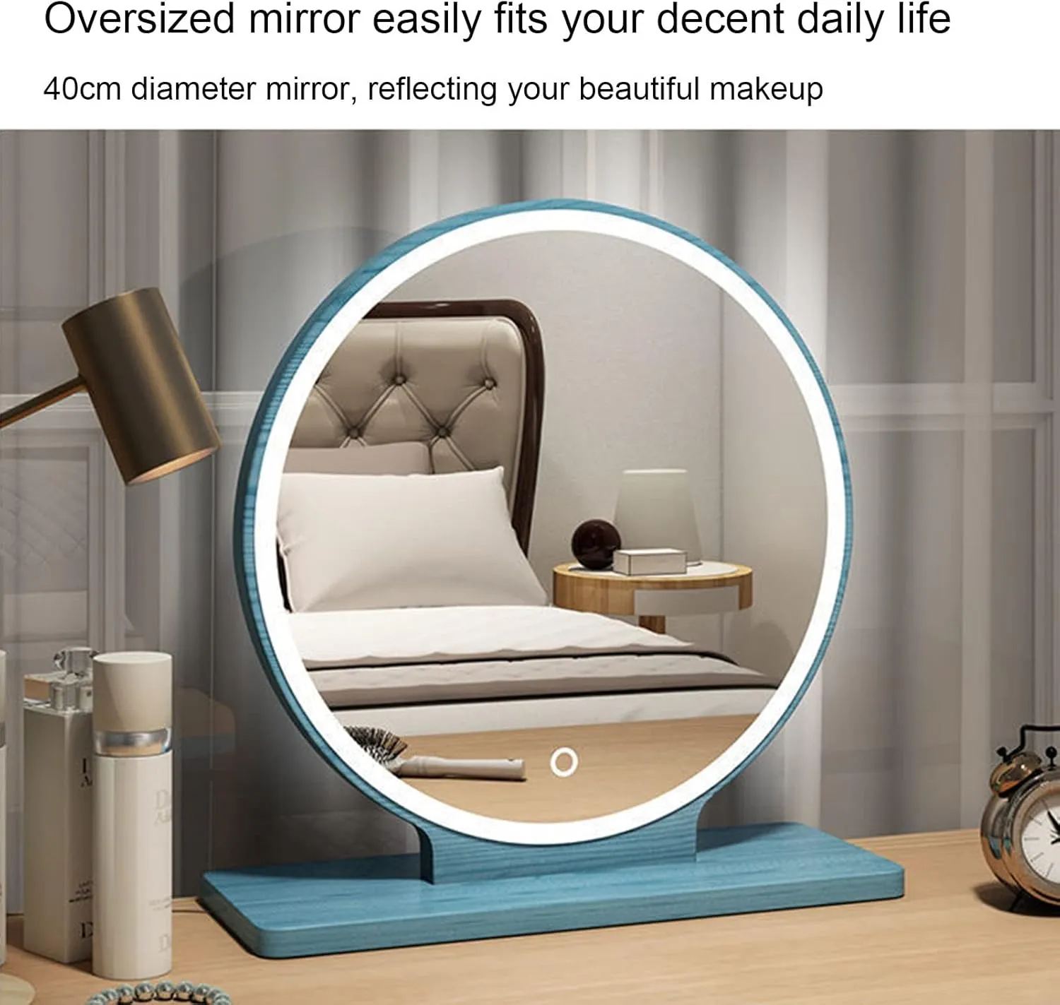 LED Makeup Mirror with 3 Dimmable Light Settings,Plug-in LED Makeup Mirror,Dimmable Natural Light Detachable Countertop Circle Cosmetic Mirror,Wood Color