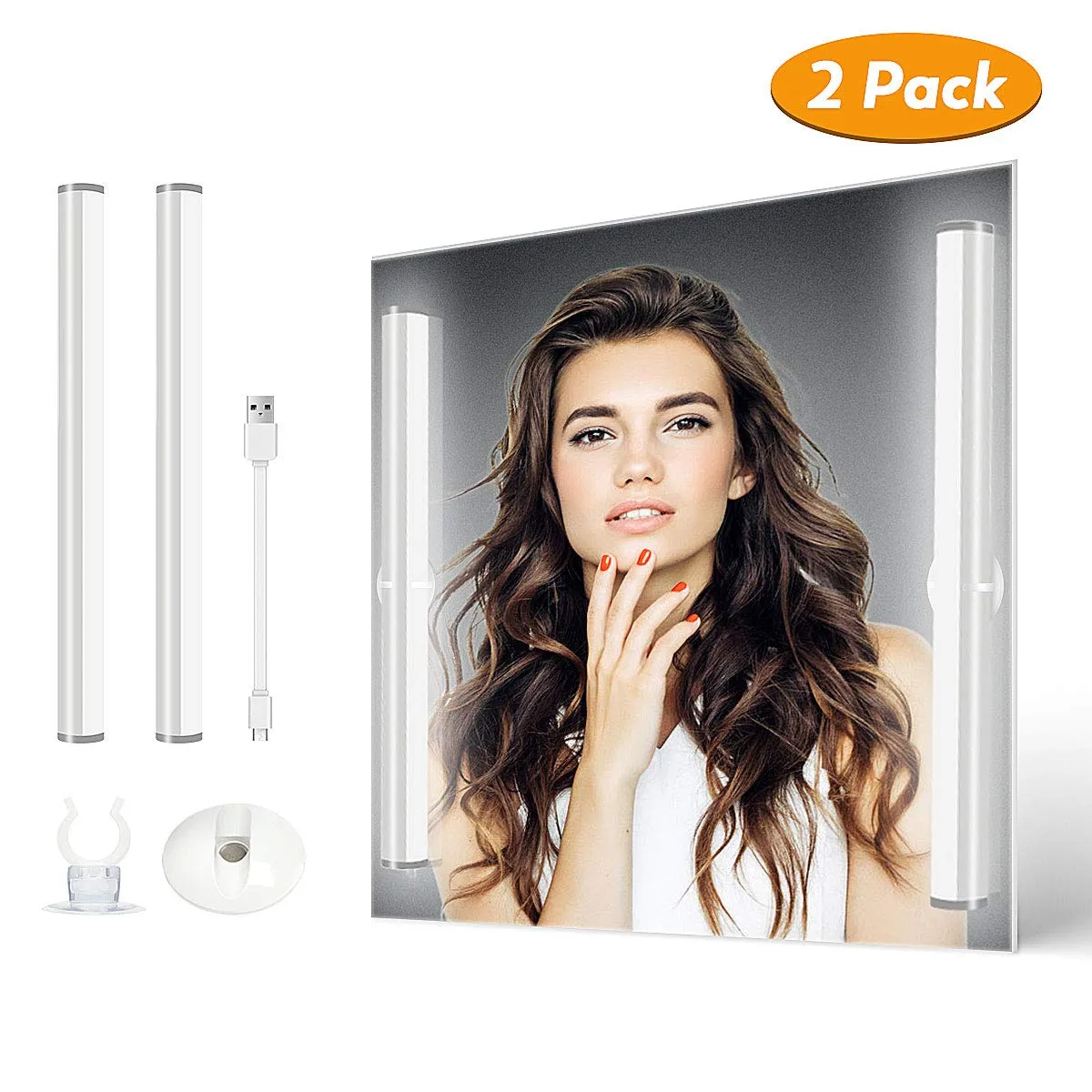 LED Mirror Lights Portable Rechargeable Vanity Light 3 Brightness Touch Control Makeup Light for Bathroom Dressing Room 2 Packs