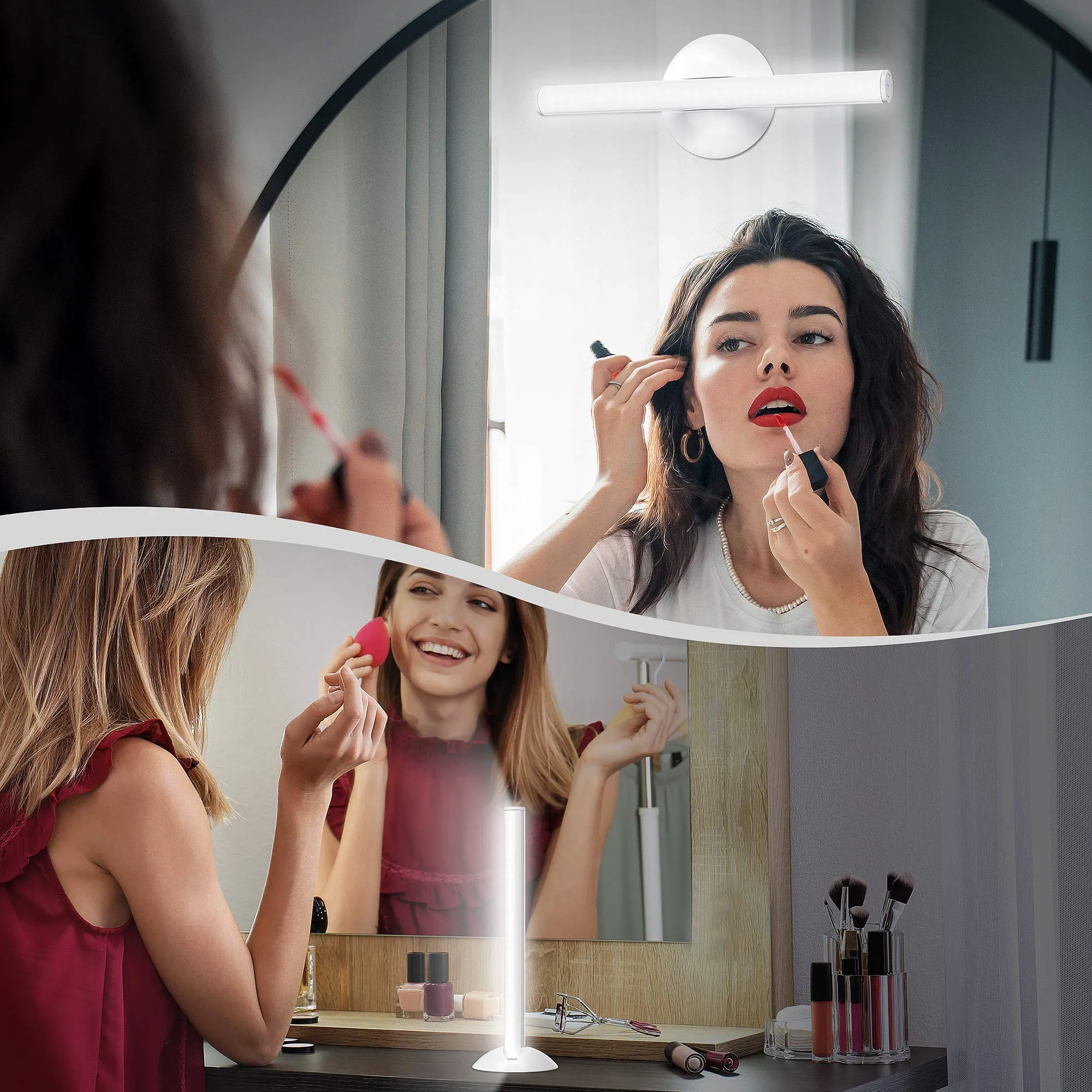 LED Mirror Lights Portable Rechargeable Vanity Light 3 Brightness Touch Control Makeup Light for Bathroom Dressing Room 2 Packs