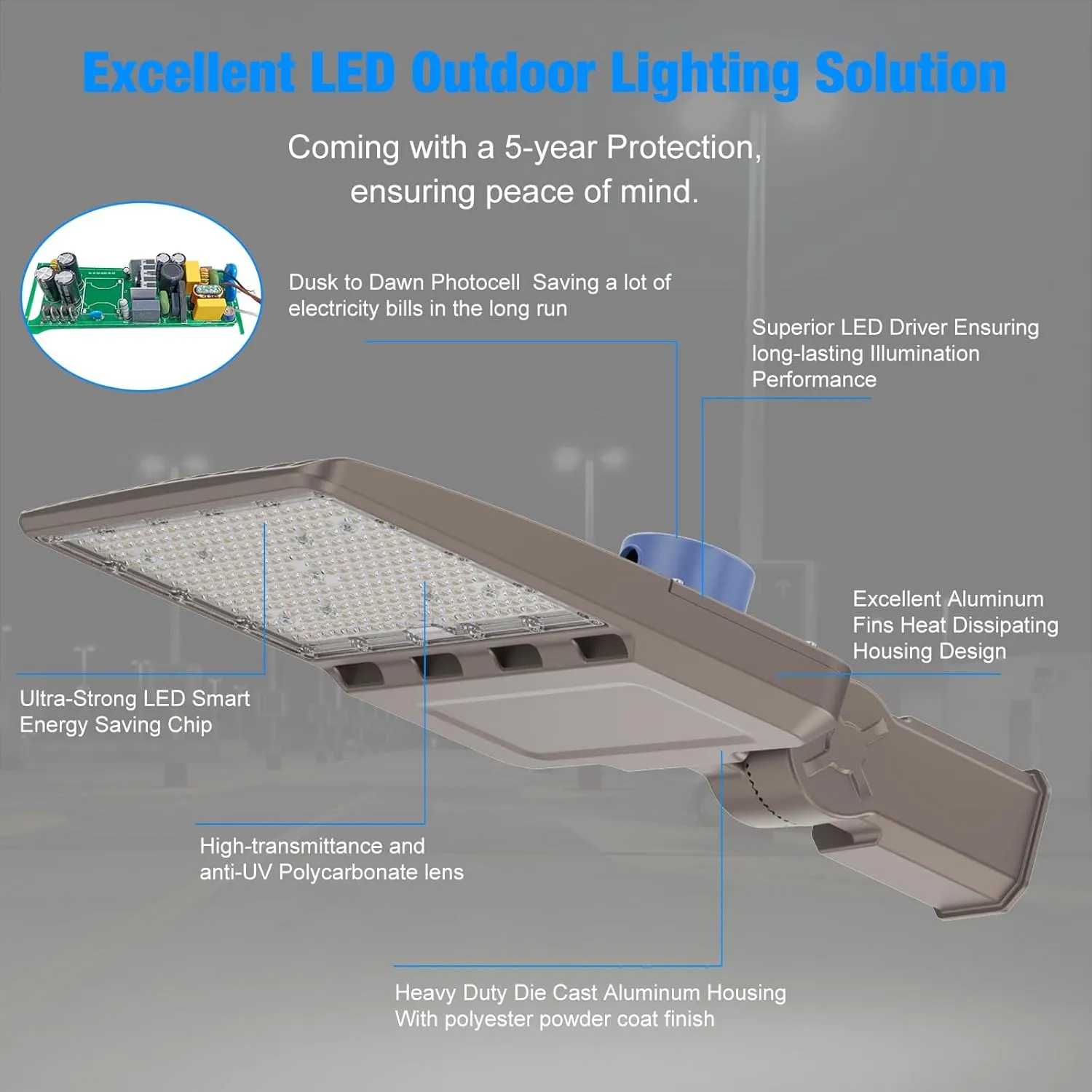 LED Parking Lot Light, 150W, 21000LM 5000K Daylight, LED Shoebox Light with Dusk to Dawn Photocell,Adjustable Slipfitter Mount, IP66 Waterproof Parking Lot Light for Parking Lot Street Roadway