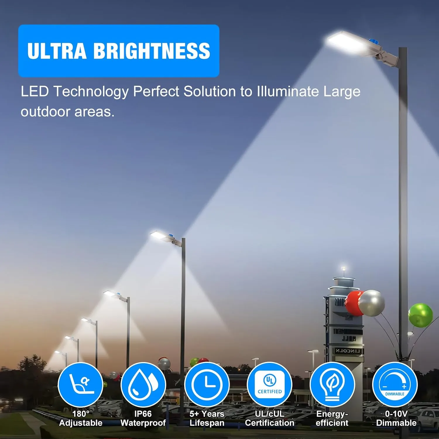 LED Parking Lot Light, 150W, 21000LM 5000K Daylight, LED Shoebox Light with Dusk to Dawn Photocell,Adjustable Slipfitter Mount, IP66 Waterproof Parking Lot Light for Parking Lot Street Roadway