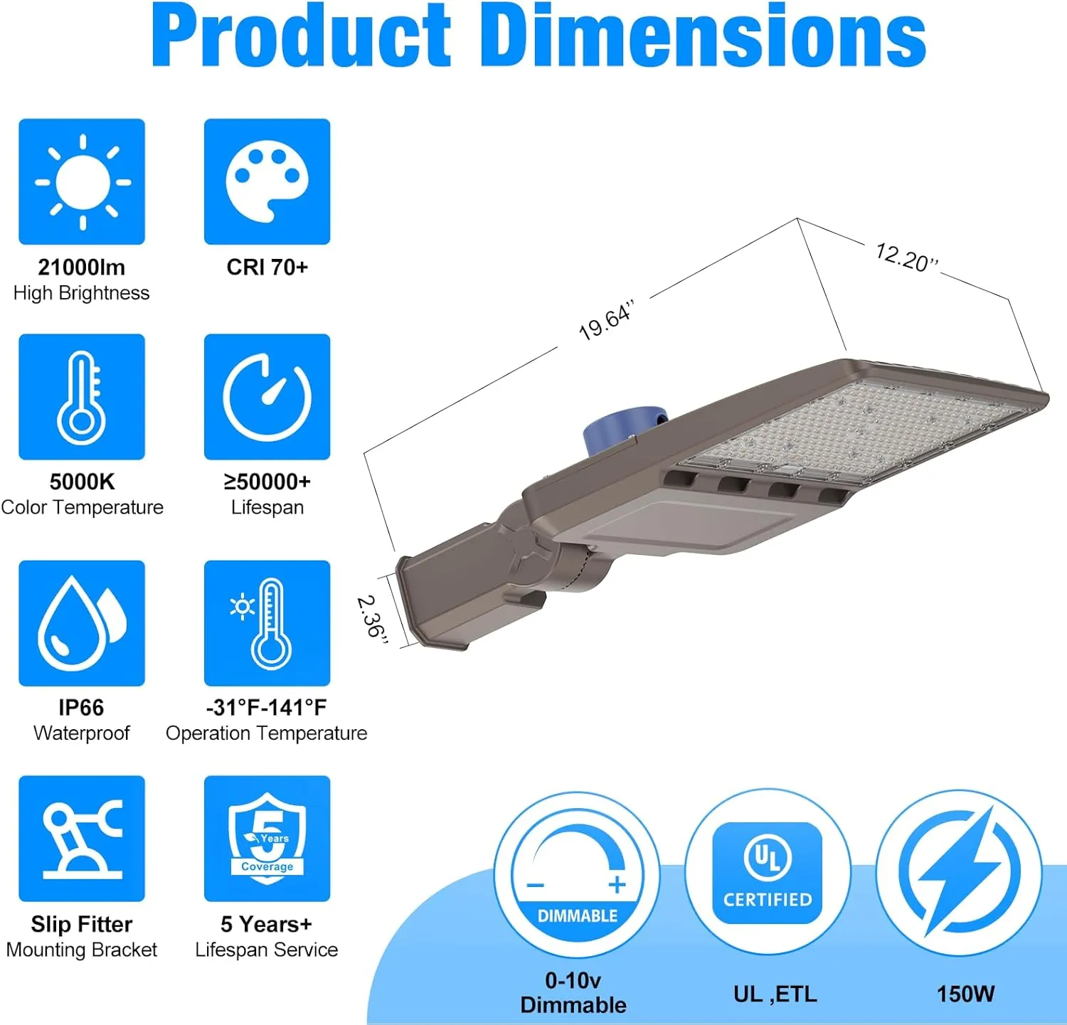 LED Parking Lot Light, 150W, 21000LM 5000K Daylight, LED Shoebox Light with Dusk to Dawn Photocell,Adjustable Slipfitter Mount, IP66 Waterproof Parking Lot Light for Parking Lot Street Roadway