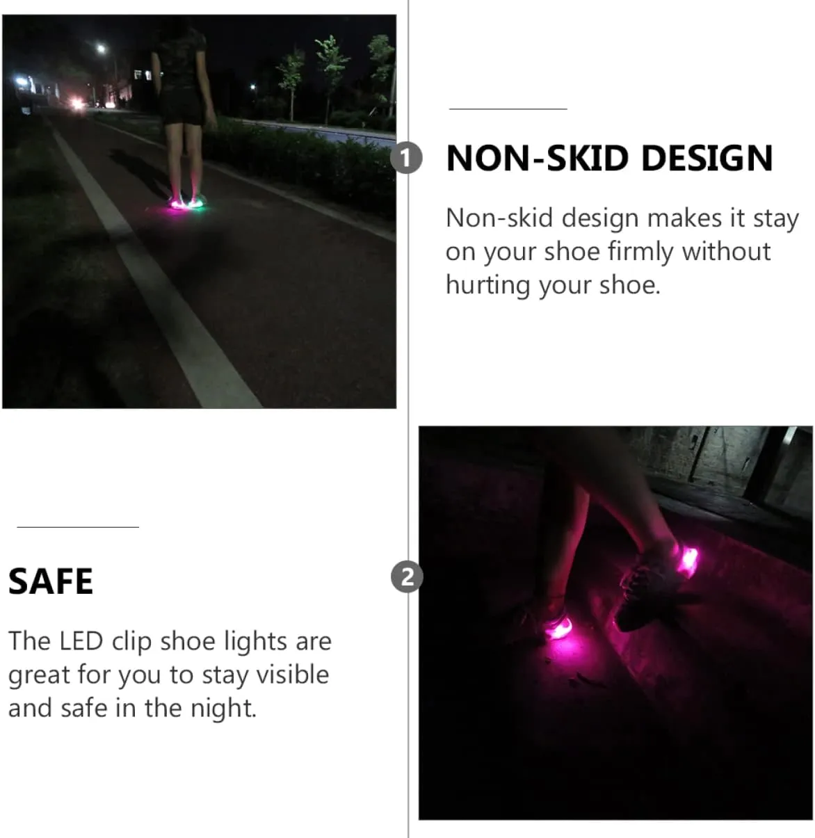 LED Shoe Clip Lights for Night Running Safety Gear Easy Attachment Non Skid Design Bright Illumination
