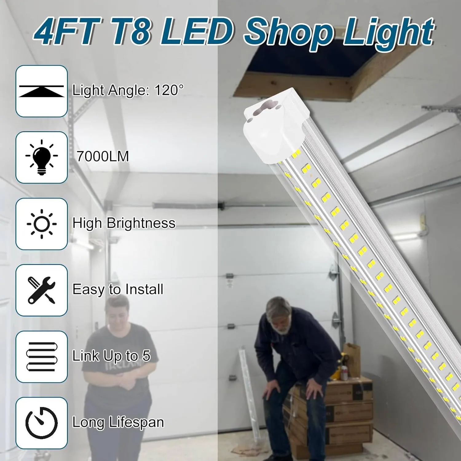Led Shop Lights,Led Shop Lights 4FT 50W 6500K 7000LM Clear White,Shop Light 4FT 110V Linkable Integrated V-Shape for Shop Garage,Warehouse,Workbench and Workshop Commercial Bay Lighting(6-Pack)