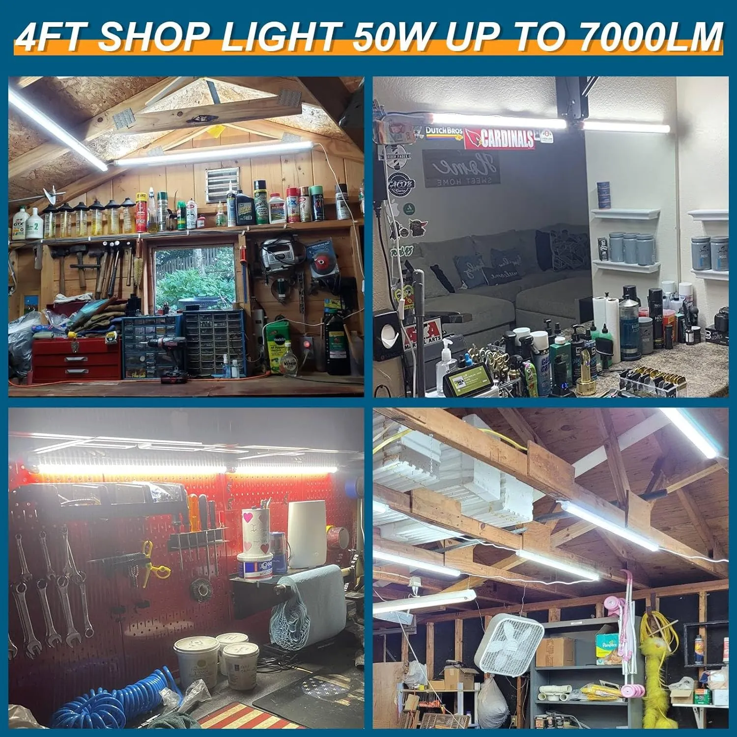 Led Shop Lights,Led Shop Lights 4FT 50W 6500K 7000LM Clear White,Shop Light 4FT 110V Linkable Integrated V-Shape for Shop Garage,Warehouse,Workbench and Workshop Commercial Bay Lighting(6-Pack)