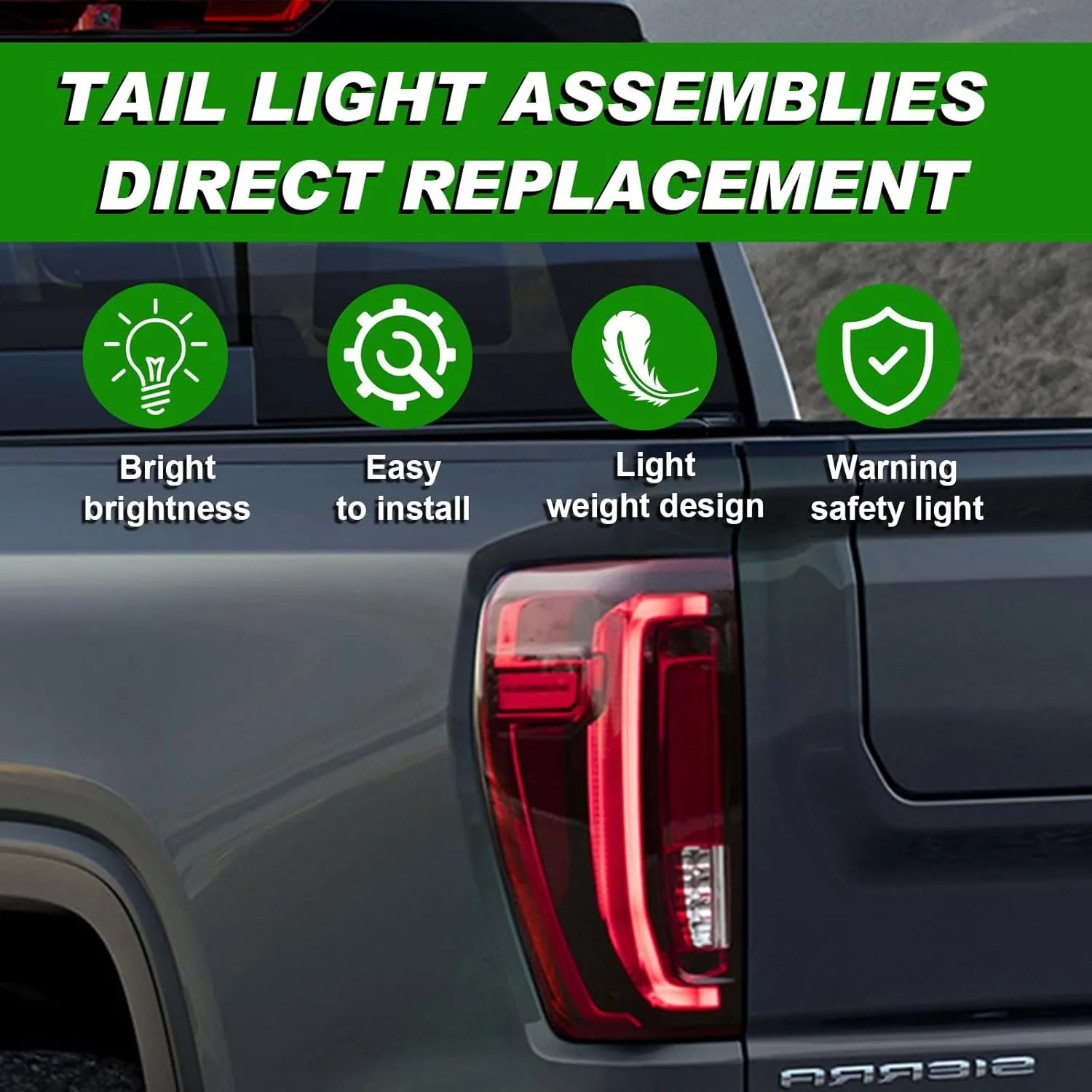 LED Tail Light Assembly Compatible with 2019-2024 GMC Sierra 1500/2500HD/3500HD,Left Driver Side Taillights Rear Lamp with Signature Brake Light Replace# 84565921 GM2800310