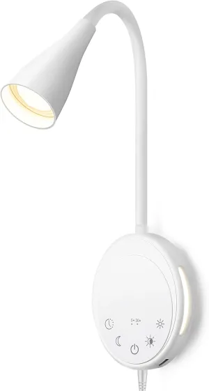 LED Wall Mounted Reading Light, Book Light for Reading in Bed with Touch Control, 5 Dimmable, USB Output, Night Light & Timers Function, Flexible Gooseneck Headboard Bed Lights (White)