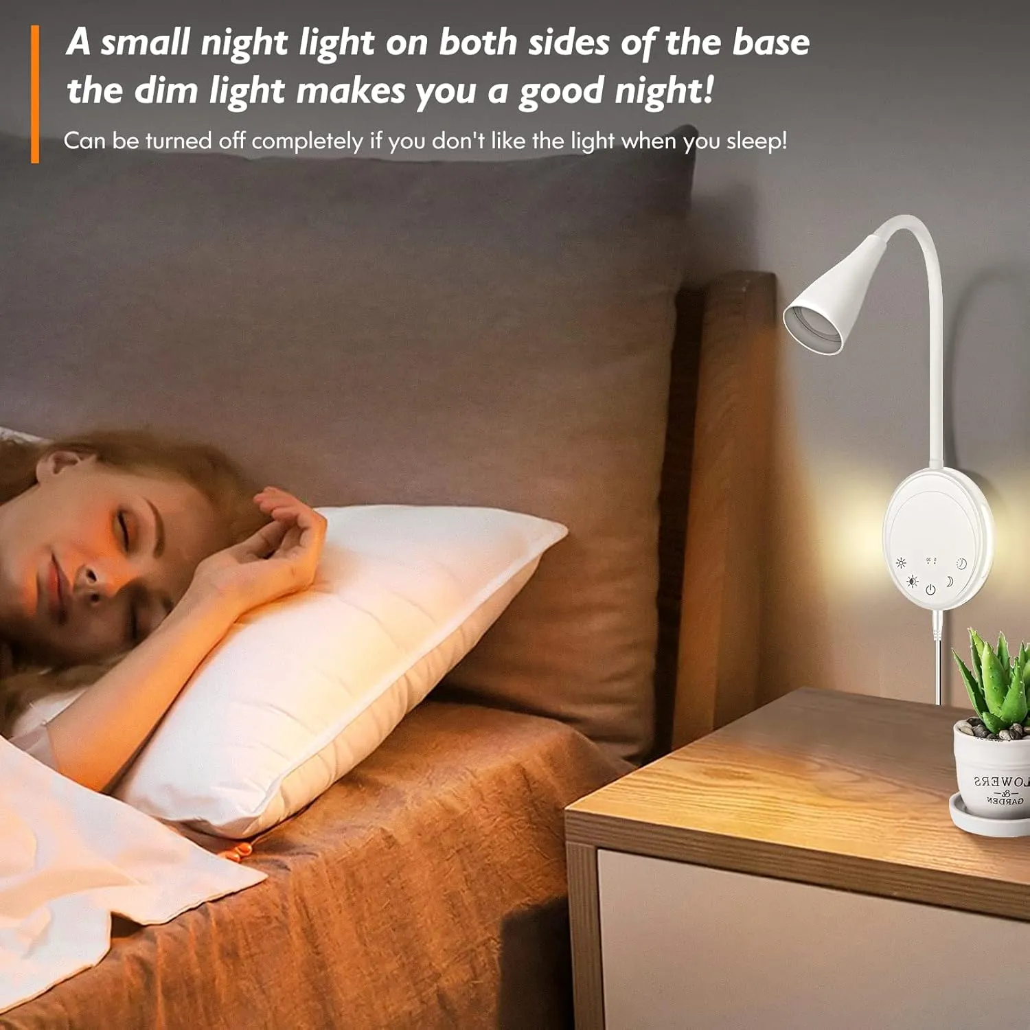 LED Wall Mounted Reading Light, Book Light for Reading in Bed with Touch Control, 5 Dimmable, USB Output, Night Light & Timers Function, Flexible Gooseneck Headboard Bed Lights (White)