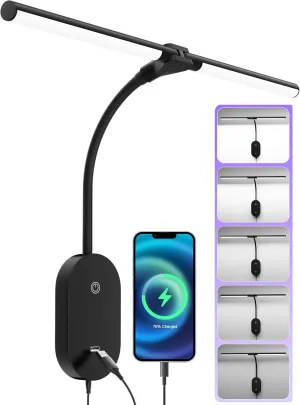 LED Wall Mounted Reading Light for Bed, 2 Heads Ultra Long Book Lights with USB Output, Wall Reading Lamps with Bright 5 Dimmable Touch Control,4 Hour Auto Off in 360°Gooseneck Headboard Bed Light
