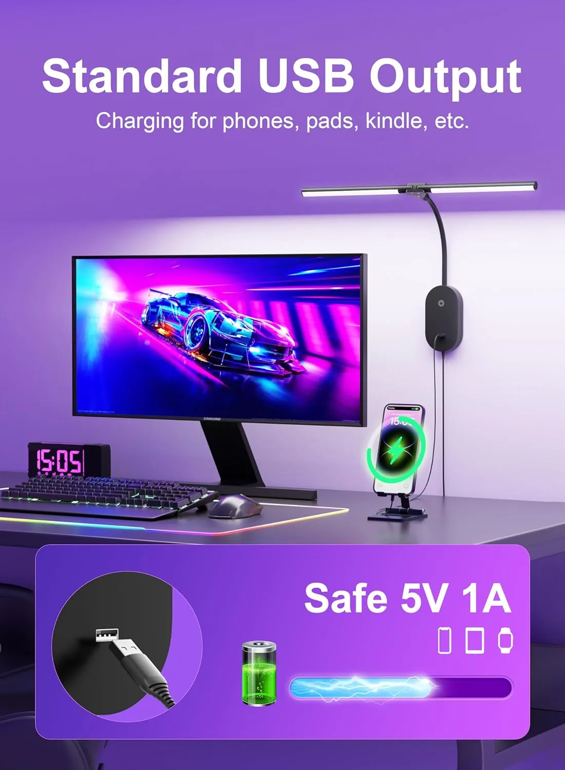 LED Wall Mounted Reading Light for Bed, 2 Heads Ultra Long Book Lights with USB Output, Wall Reading Lamps with Bright 5 Dimmable Touch Control,4 Hour Auto Off in 360°Gooseneck Headboard Bed Light