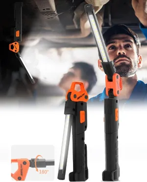 Led Work Light,400LM Foldable Mechanic Light, Rechargeable Flashlight with 5 Modes, 230° Rotate and Hook Magnetic Light for Car Repair, Camping, Grill（1 Pack Upgrade）