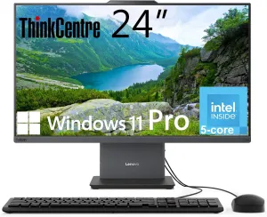 Lenovo ThinkCentre All-in-One Desktop Computer, 24" FHD IPS Display, 5-core Intel U300 Processor, 16GB DDR5, 256GB SSD, Wi-Fi 6, USB-C, HDMI in&Out, Wired KB&Mouse, Windows 11 Pro