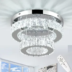 LEONTYNE 11.8 inch Dimmable Flush Mount Ceiling Light Crystals Chandelier LED Ceiling Light 2-Layers Crystal Chandeliers Fixture for Closet Bedroom Kitchen Hallway (Remote Control)