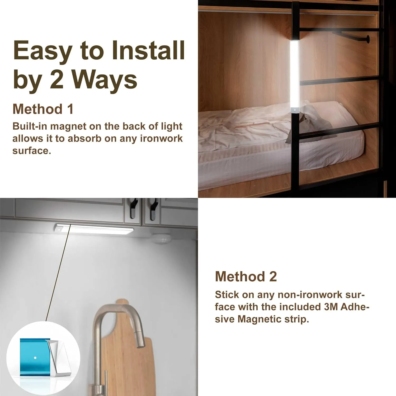 LEPOTEC 30 LED Under Counter Closet Lighting, LED Motion Sensor Cabinet Light, Battery Operated Pantry Light for Mom, 1800mah Rechargeable Wireless Motion Sensor Closet Light (2 Pack)