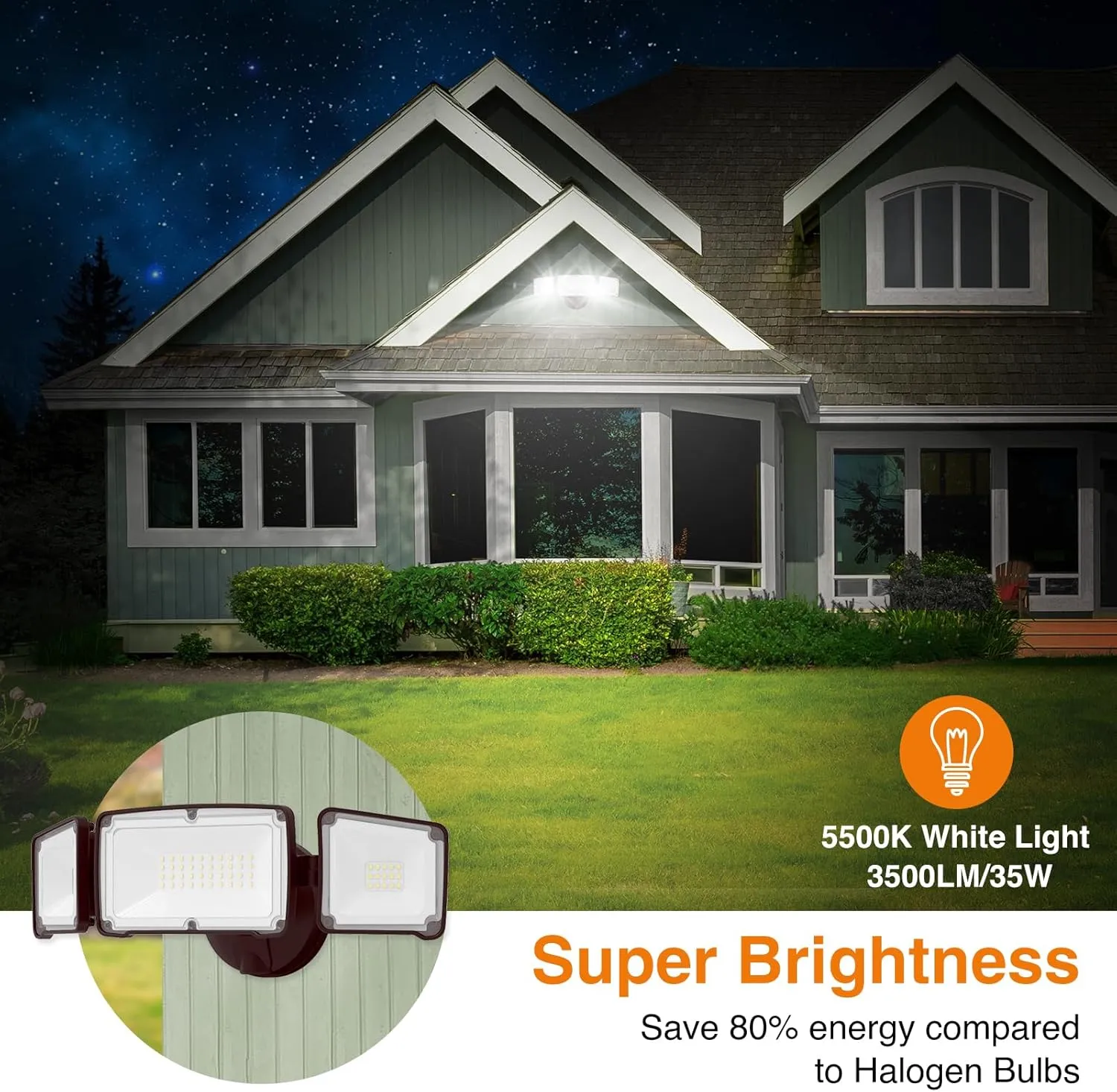 LEPOWER 3500LM LED Flood Light Outdoor, Switch Controlled LED Security Light, 35W Exterior Lights with 3 Adjustable Heads, 5500K, IP65 Waterproof for Garage, Yard, Patio Brown