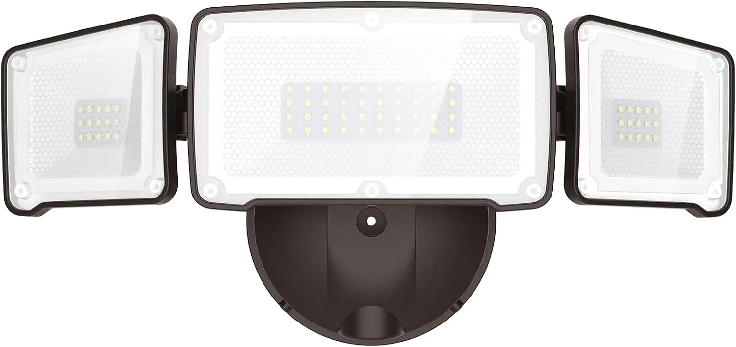 LEPOWER 3500LM LED Flood Light Outdoor, Switch Controlled LED Security Light, 35W Exterior Lights with 3 Adjustable Heads, 5500K, IP65 Waterproof for Garage, Yard, Patio Brown