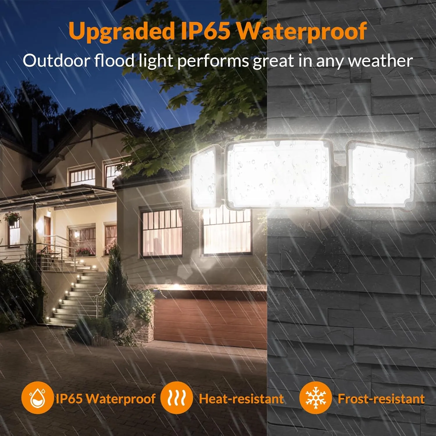 LEPOWER 3500LM LED Flood Light Outdoor, Switch Controlled LED Security Light, 35W Exterior Lights with 3 Adjustable Heads, 5500K, IP65 Waterproof for Garage, Yard, Patio Brown