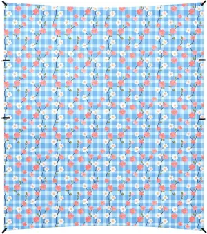 Light Blue Checkered Pink Small Flower Beach Cabana Tent UPF50  Waterproof Sun Shelter with Sand Shovel for Family Trips, Picnics & Camping