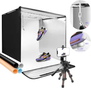 LimoStudio 24" x 24" (New Gen. Model) LED Light Box Tent Patented, Photoshoot Light Tent with Air Hanging Ceiling String Clips, Sticky Clays for Object Positioning, 120 LED, CRI > 95, 4000LM, AGG3250