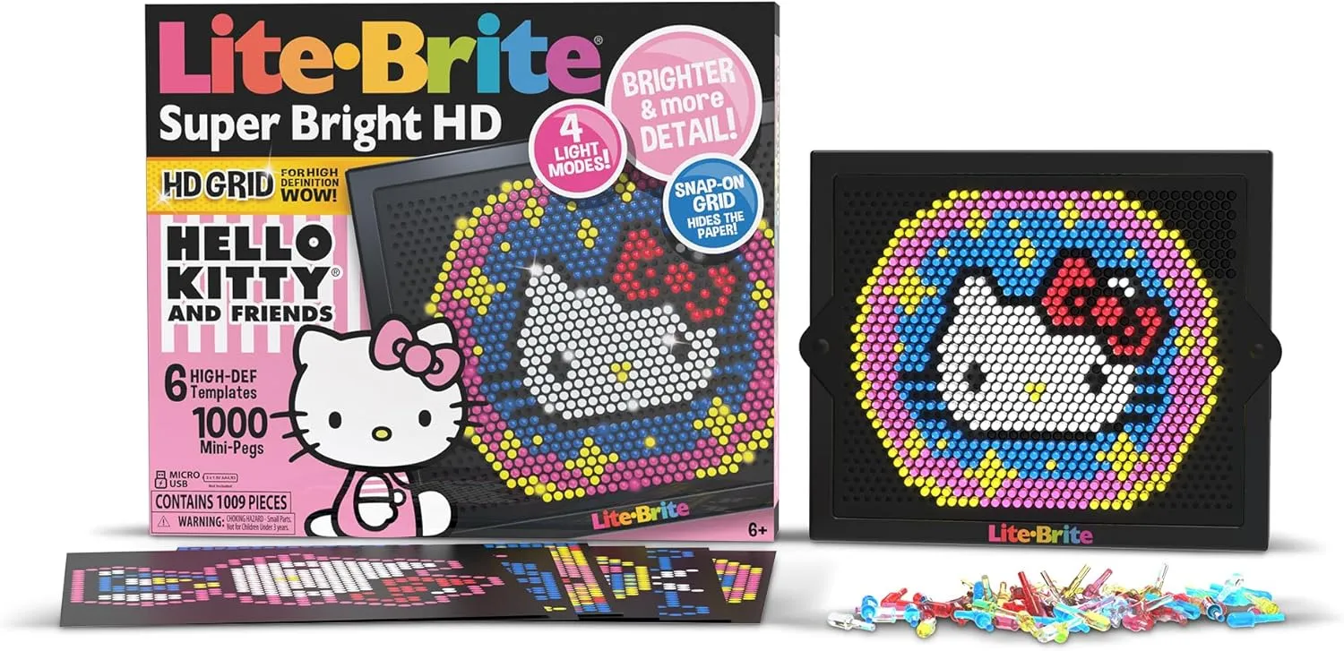 Lite Brite Super Bright HD, Hello Kitty Edition - Create Art with Light, Enhances Creativity, Gift for Girls and Boys Ages 6 