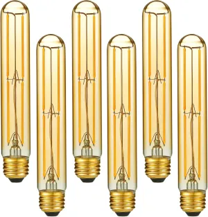 LiteHistory E26 LED Bulb Dimmable 6W led Bulb Equal 60 Watt Light Bulb Warm White 2200K Amber Edison Bulb AC120V 450lm T10 led Bulb for Rustic Pendant,Industrial Wall sconces E26 Light Bulbs 6Pack