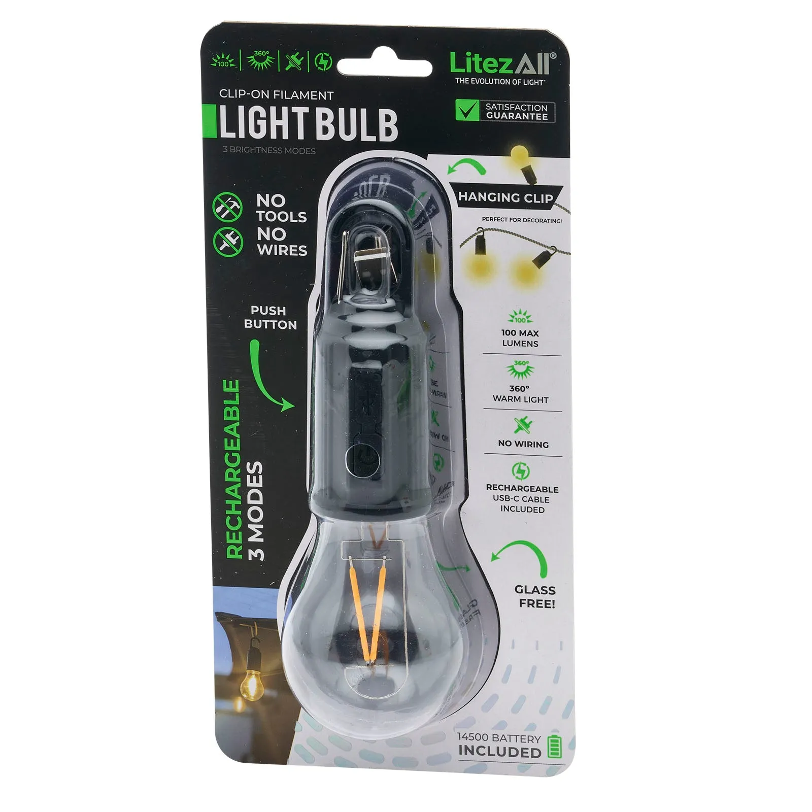 LitezAll Rechargeable Warm White Bulb with Carabiner