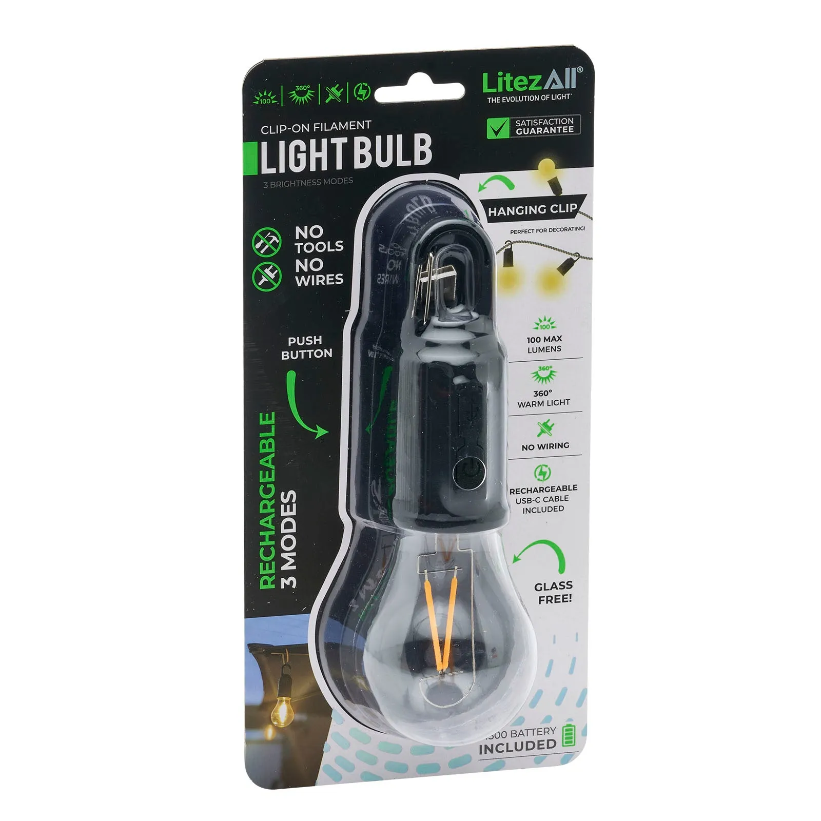 LitezAll Rechargeable Warm White Bulb with Carabiner