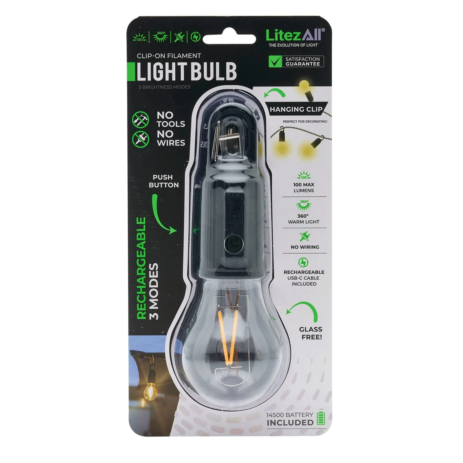 LitezAll Rechargeable Warm White Bulb with Carabiner
