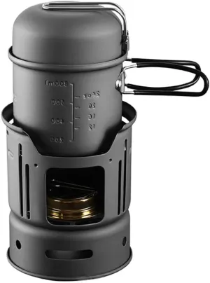 Lixada Aluminum Alloy Camping Alcohol Stoves Kit Charcoal Wood Burners Portable Picnic BBQ Furnace Windproof Warm Heaters Outdoor Cooking Furnace Bowl Pot Accessory Set