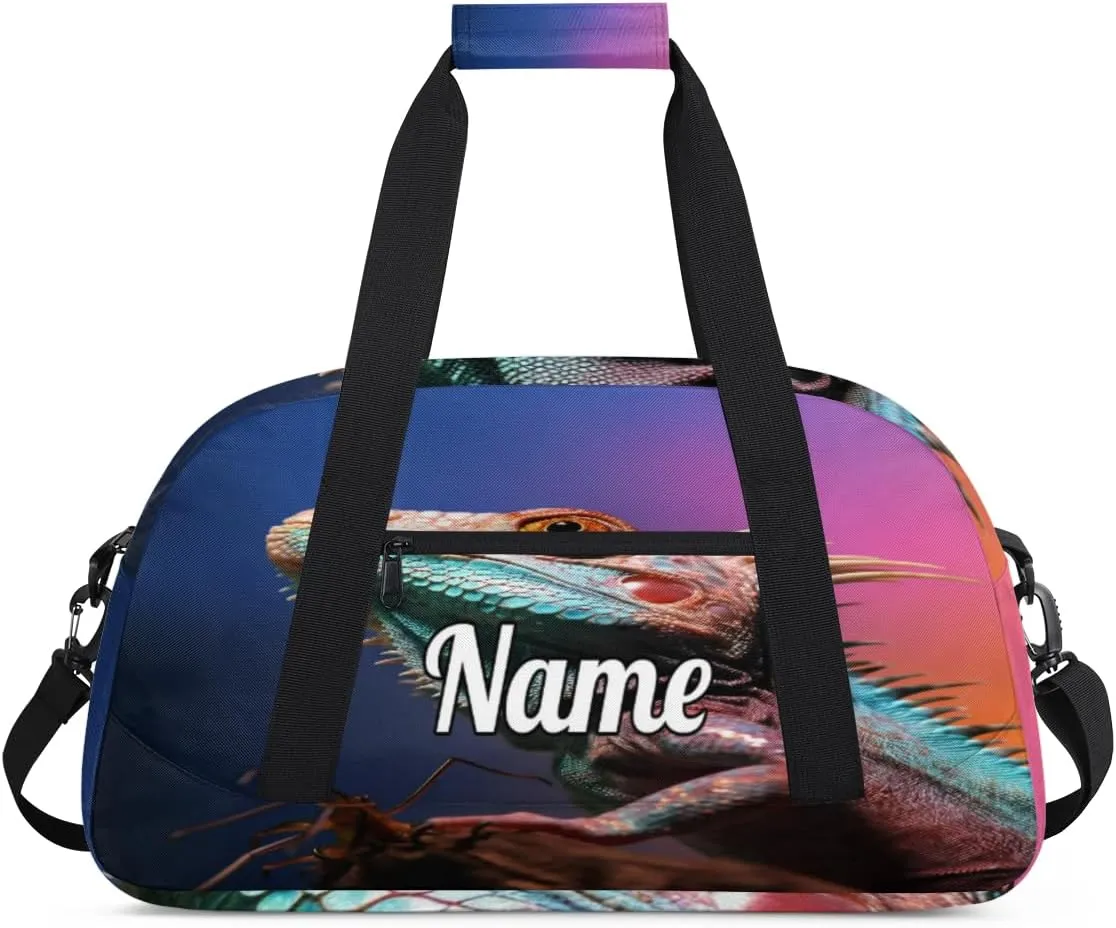 Lizard Printing Personalized Kids Gym Bag Custom Name Sport Duffel Bag Dance Ballet Bag for Girls Practice Workout Bag