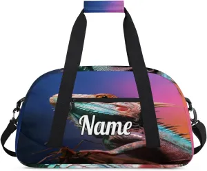 Lizard Printing Personalized Kids Gym Bag Custom Name Sport Duffel Bag Dance Ballet Bag for Girls Practice Workout Bag