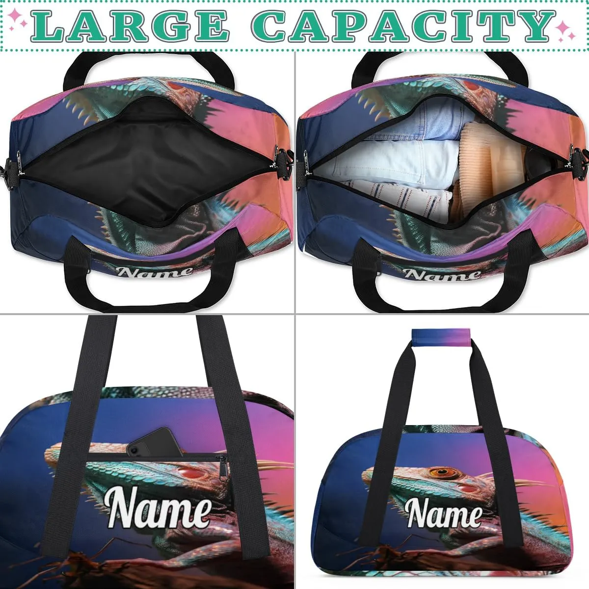 Lizard Printing Personalized Kids Gym Bag Custom Name Sport Duffel Bag Dance Ballet Bag for Girls Practice Workout Bag