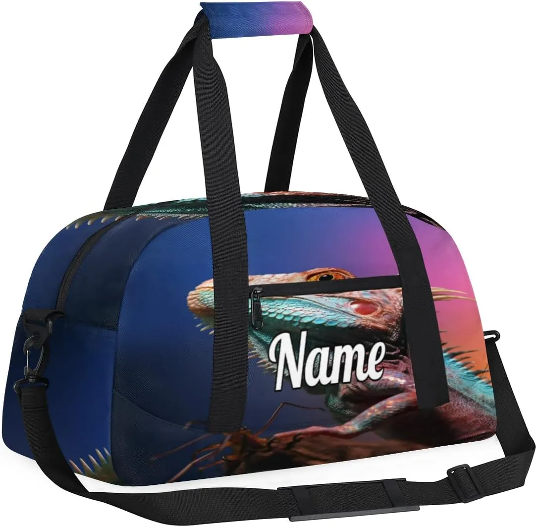 Lizard Printing Personalized Kids Gym Bag Custom Name Sport Duffel Bag Dance Ballet Bag for Girls Practice Workout Bag