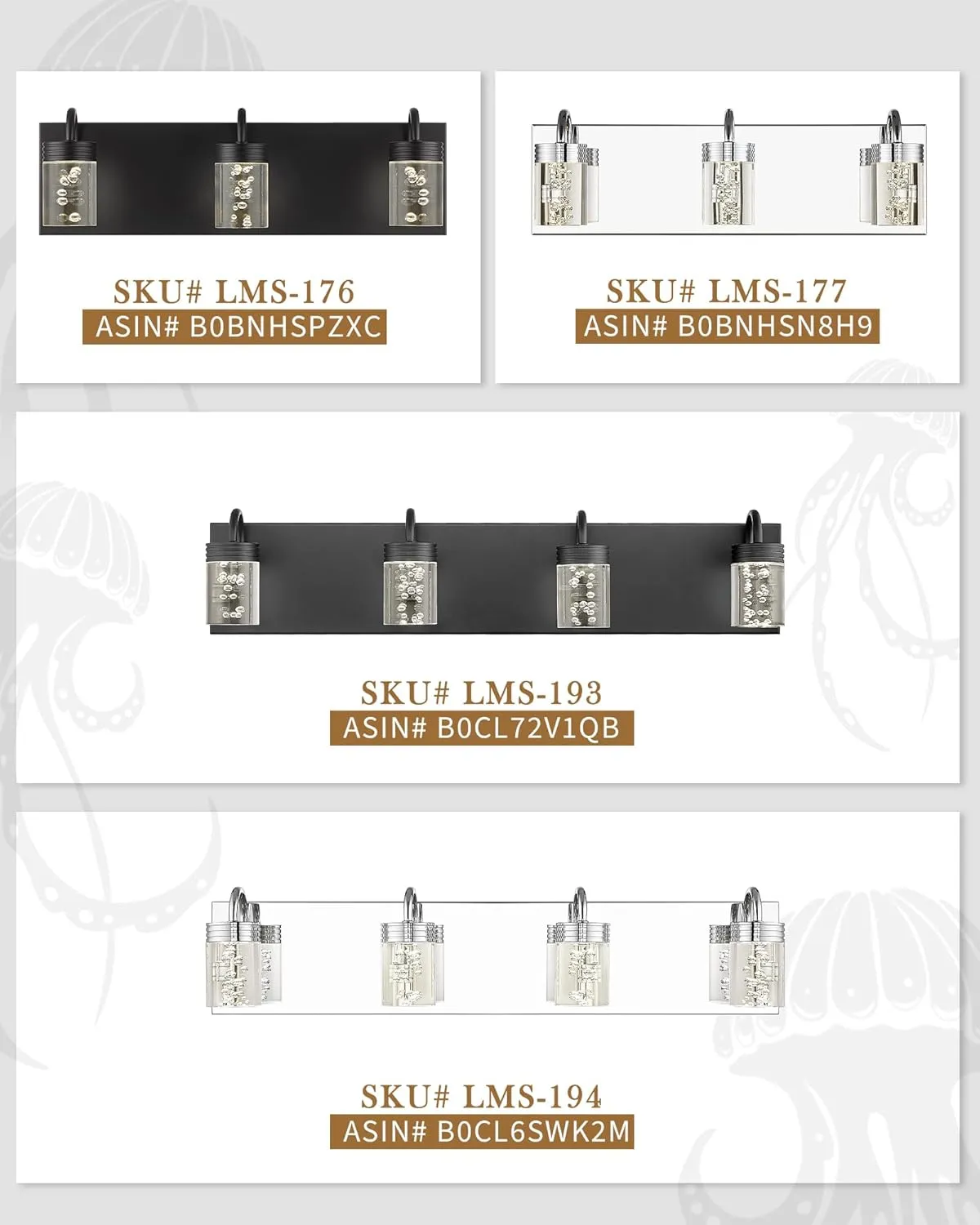 LMS Modern Crystal LED Bathroom Lights Fixtures Over Mirror Black 3 Light Vanity Light for Bathroom 12W 3000/4000/5000K Neutral White Light LMS-176