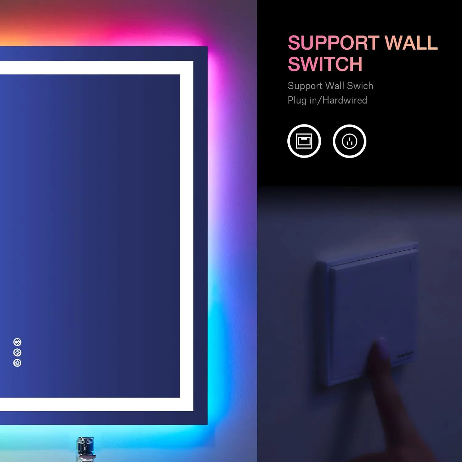 LOAAO 28"X36" LED Bathroom Mirror with Lights, Anti-Fog, Dimmable, RGB Backlit   Front Lighted, Bathroom Vanity Mirror for Wall, Memory Function, Tempered Glass (Safe to Use)