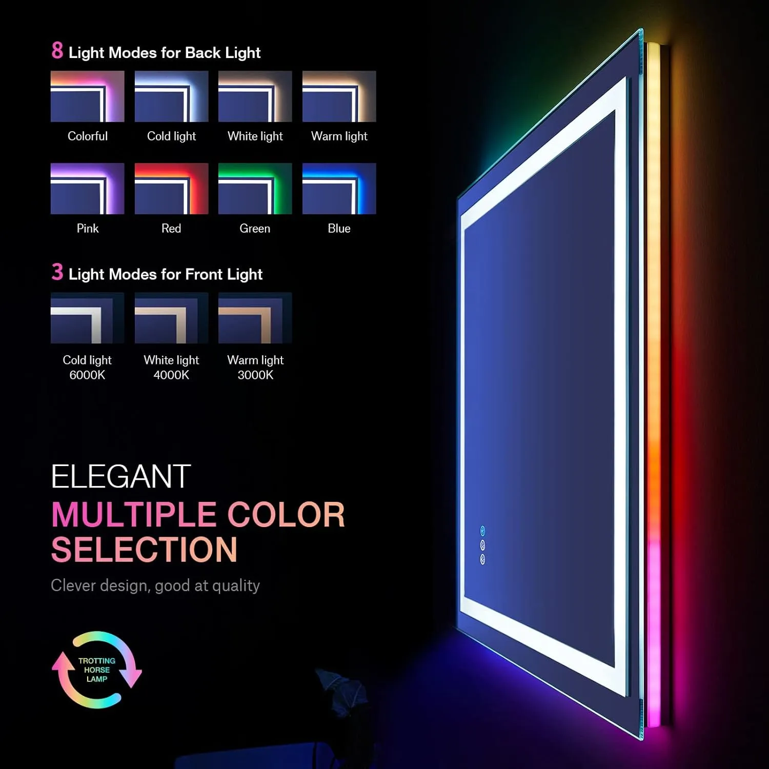 LOAAO 28"X36" LED Bathroom Mirror with Lights, Anti-Fog, Dimmable, RGB Backlit   Front Lighted, Bathroom Vanity Mirror for Wall, Memory Function, Tempered Glass (Safe to Use)