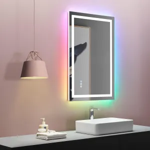 LOAAO 28"X36" LED Bathroom Mirror with Lights, Anti-Fog, Dimmable, RGB Backlit   Front Lighted, Bathroom Vanity Mirror for Wall, Memory Function, Tempered Glass (Safe to Use)